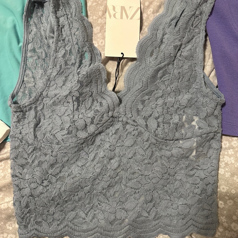 Zara light blue Lace Sleeveless Top